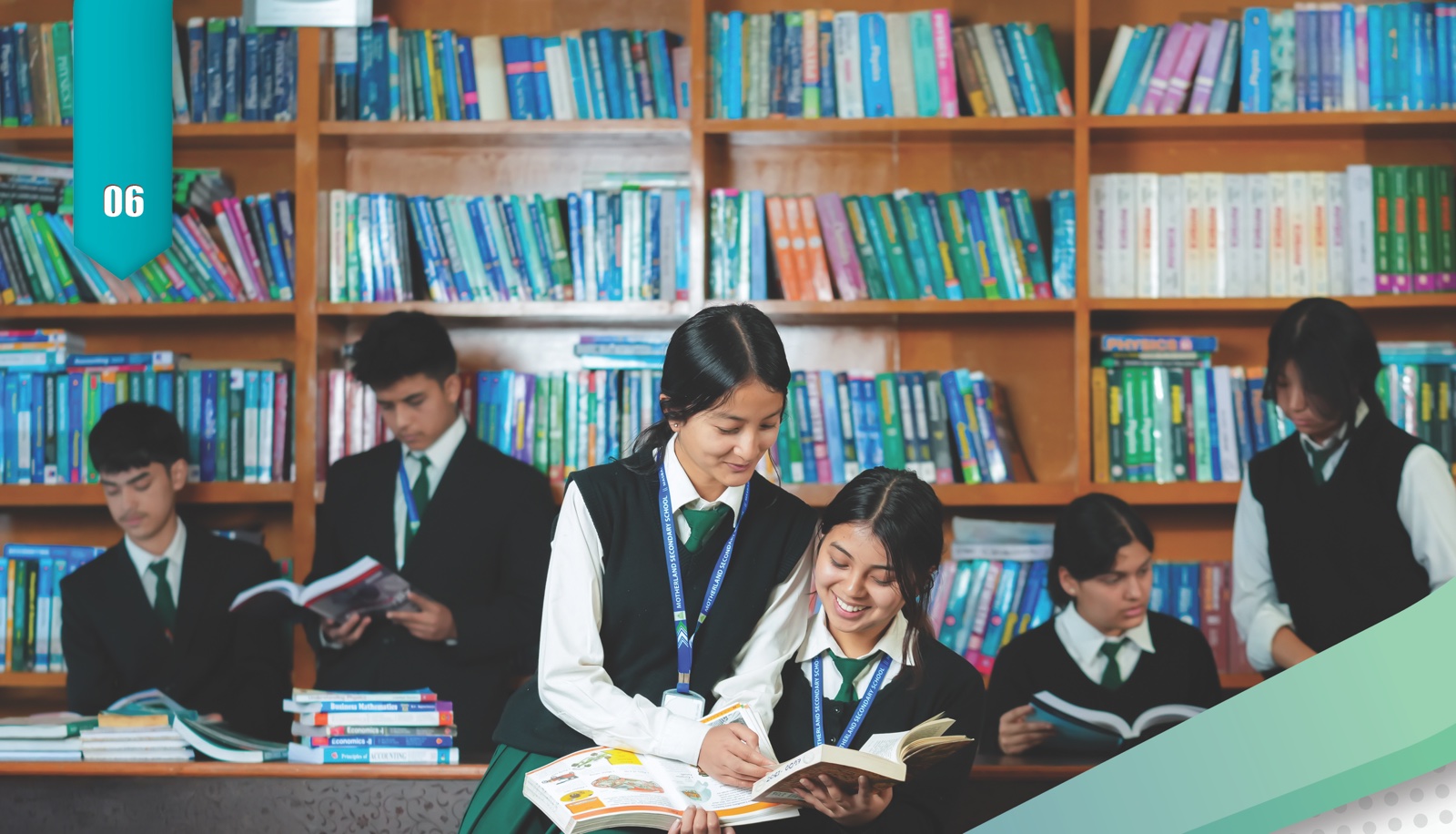 Motherland students reading and studying in the school library